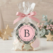Vornehmes rosa kariertes Monogramm Weihnachten Fer