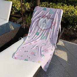 Vornehmes rosa Monogramm-Pickleball-Geschenk für s Strandtuch