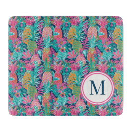 Vornehmes Rosa Türkis Marineblau Ananas Monogramm Schneidebrett