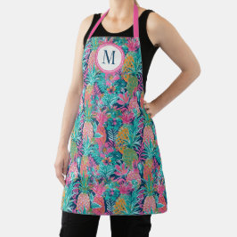Vornehmes Rosa Türkis Marineblau Ananas Monogramm Schürze