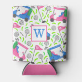 Vornehmes rosa und blaues Golfcart-Monogramm/ Gesc Dosenkühler (Vorderseite)