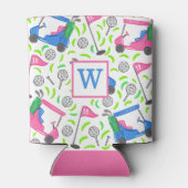 Vornehmes rosa und blaues Golfcart-Monogramm/ Gesc Dosenkühler (Rückseite)