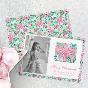 Vornehmes Rosa und Grün Palm Beach Weihnachtsgesch Feiertagskarte