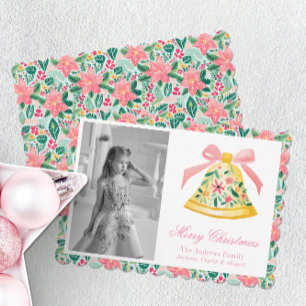 Vornehmes Rosa und Grün Palm Beach Weihnachtsglock Feiertagskarte