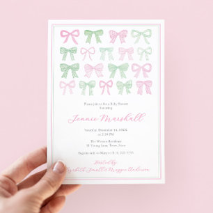 Vornehmes Rosa und grüne Schleifen Baby Mädchen Sh Einladung