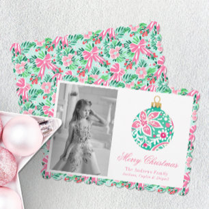 Vornehmes Rosa und Grünes Palm Beach Weihnachtsorn Feiertagskarte