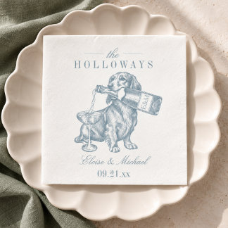 Vornehmes staubblaues Dachshund-Hochzeitsmotiv Serviette