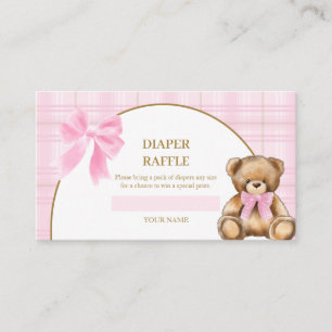 Vornehmes Teddybär-Diaper-Raffle-Karte mit rosa Pl Begleitkarte