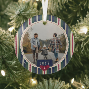 Vorpompersche Streifen Burgunder Schleife Runde Fo Ornament Aus Glas