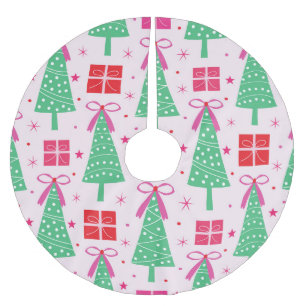 Vorpompersche Weihnachtsbäume mit rosa Schleifen u Polyester Weihnachtsbaumdecke