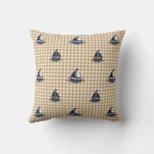 Vorreiter Jungen Segelboot & Gingham Navy & Khaki Kissen