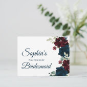 Vorschlag für Burgund & Navy Rustikale Bridesmaid Postkarte (Stehend Vorderseite)