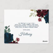 Vorschlag für Burgund & Navy Rustikale Bridesmaid Postkarte (Rückseite)