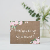 Vorschlag für Burlap Pink Peonies Bridesmaid Einladung (Stehend Vorderseite)