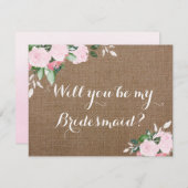 Vorschlag für Burlap Pink Peonies Bridesmaid Einladung (Vorne/Hinten)