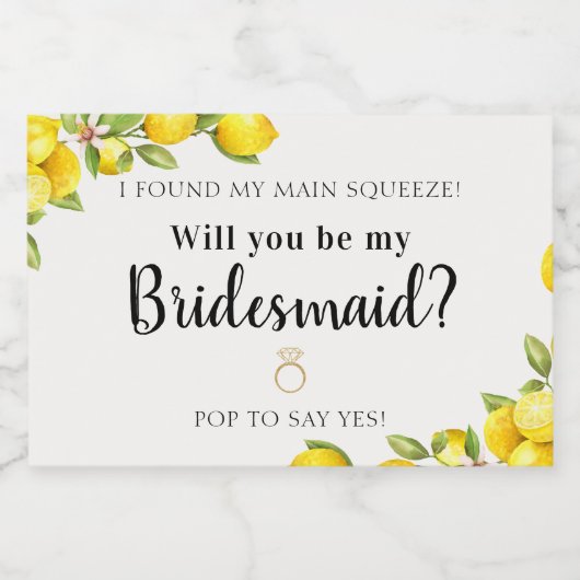 Vorschlag für das Brautparty "Lemon Main Squeeze" Schaumweinetikett (Einzelnes Label)