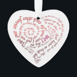 Vorschlag für die jeweils andere Verlobung Ornament<br><div class="desc">Dieses einzigartige Verlobung-Ornament zeichnet sich durch ein kalligrafisches typografisches Sprichwort in Herzform aus. Der Ausdruck ist eine Verkündung der Liebe und ein Aufruf, diese Liebe durch Ehe zu verbinden. Das Vorwort zu einem Vorschlag. Sobald gelesen, Pop die Frage! Das Sprichwort lautet: "Jetzt ist die Zeit, unsere Liebe für einander so...</div>