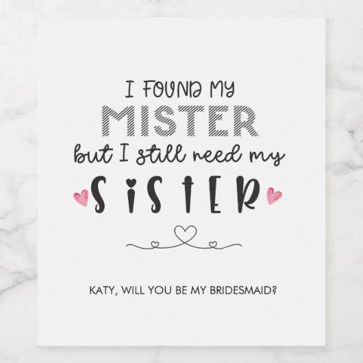 Vorschlag für eine Brautjungfrau Weinetikett (Einzelnes Label)