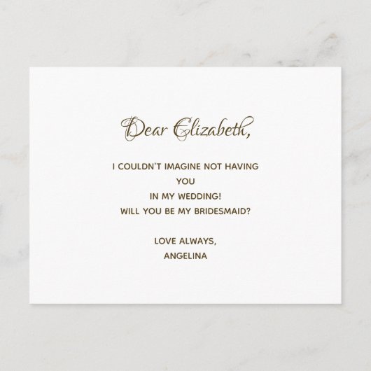 Vorschlag für eine einfache Gold-Bridesmaid Einladungspostkarte (Rückseite)