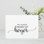 Vorschlag für eine einfache schwarze Trauzeugin Einladung (Stehend Vorderseite)