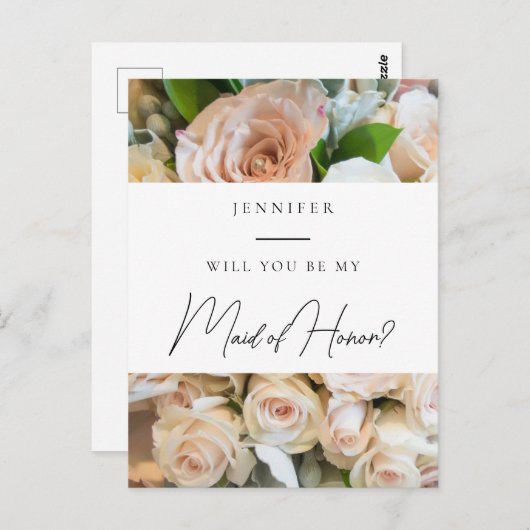 Vorschlag für eine elegante Trauzeugin mit Blumen Postkarte (Vorne/Hinten)