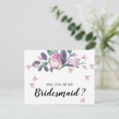 Vorschlag für eine hübsch rosa Floral Bridesmaid Einladung (Stehend Vorderseite)