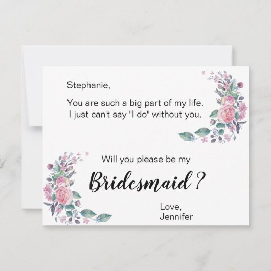 Vorschlag für eine hübsch rosa Floral Bridesmaid Einladung (Rückseite)