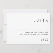 Vorschlag für eine moderne Trauzeugin Minimalistis Einladung (Rückseite)