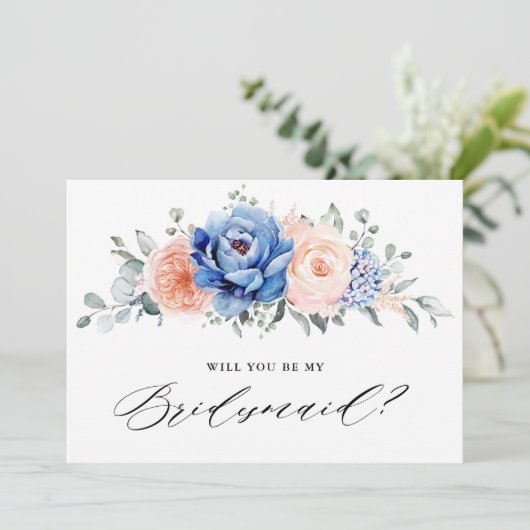 Vorschlag für eine neue Blue Slate Dusty Blush Bri Einladung (Stehend Vorderseite)