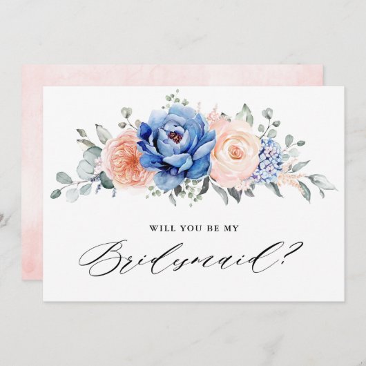 Vorschlag für eine neue Blue Slate Dusty Blush Bri Einladung (Vorne/Hinten)