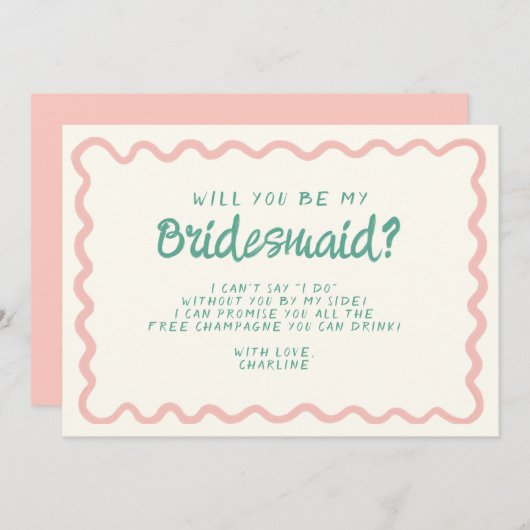 Vorschlag für eine neue rosa und grüne Wavy Bridma Einladung (Vorne/Hinten)