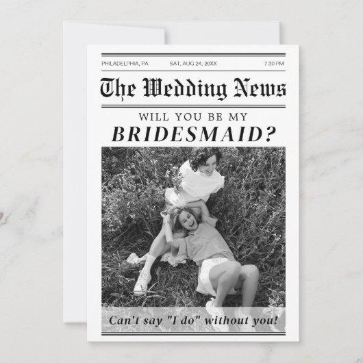 Vorschlag für eine Trauzeugin der Zeitung Bridesma Einladung (Vorderseite)