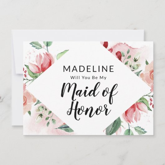 Vorschlag für eine Trauzeugin mit rosa Wasserfarbe (Vorderseite)