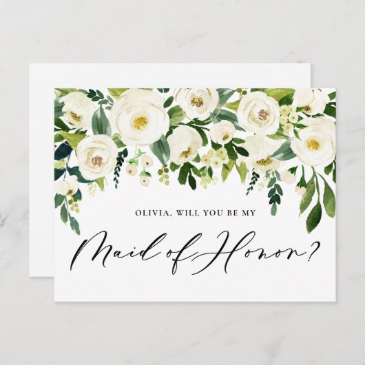 Vorschlag für eine Trauzeugin zu weißen Blume Einladungspostkarte (Vorne/Hinten)