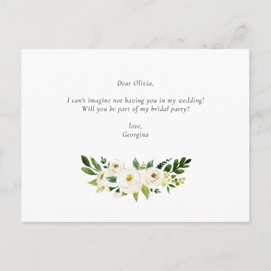 Vorschlag für eine Trauzeugin zu weißen Blume Einladungspostkarte (Rückseite)
