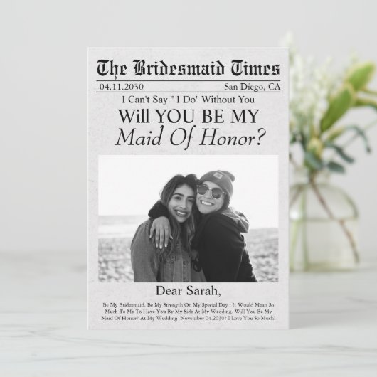 Vorschlag für eine Trauzeugin zum Foto Einladung (Stehend Vorderseite)