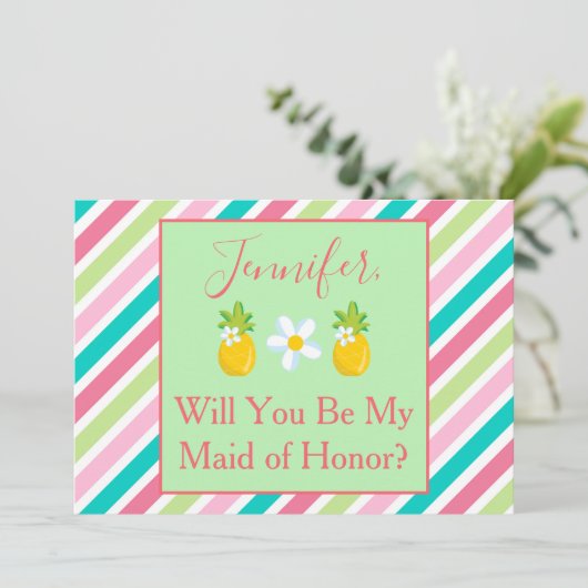 Vorschlag für eine tropische Trauzeugin Ananas Einladung (Stehend Vorderseite)