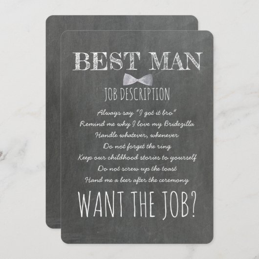 Vorschlag für einen lustigen Trauzeuge oder Trauze Einladung (Vorne/Hinten)