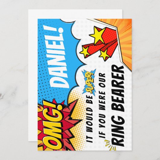 Vorschlag für einen "Ring Bearer" - Thema "Superhe Einladung (Vorne/Hinten)