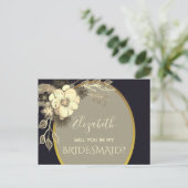 Vorschlag für Gold und Black Bridesmaid Postkarte (Stehend Vorderseite)