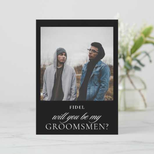 Vorschlag für Minimalistisches Schwarzes Foto Trau Einladung (Stehend Vorderseite)