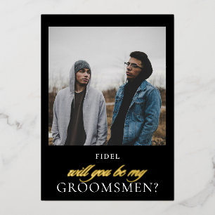 Vorschlag für moderne Black Gold Script Foto Trauz Folieneinladung