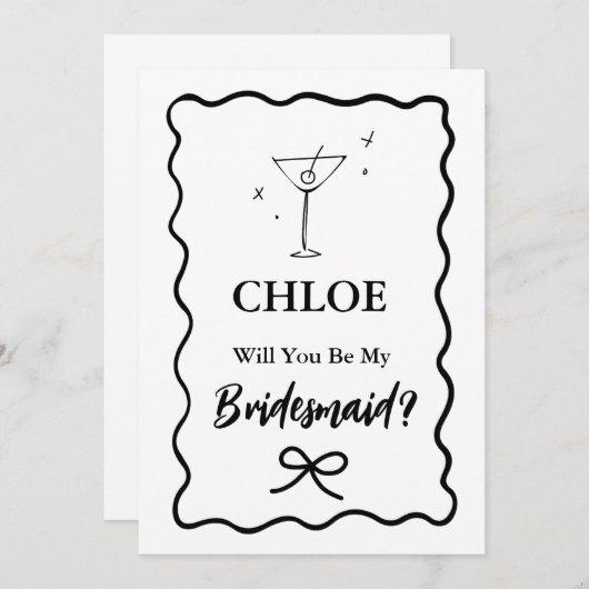 Vorschlag für Retro Wavy Martini Glass Bridesmaid Einladung (Vorne/Hinten)