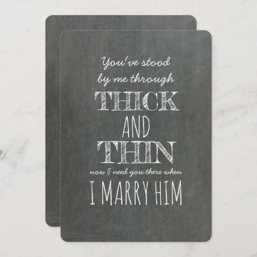 Vorschlag für Thick und Thin Funny Bridesmaid Einladung (Vorne/Hinten)