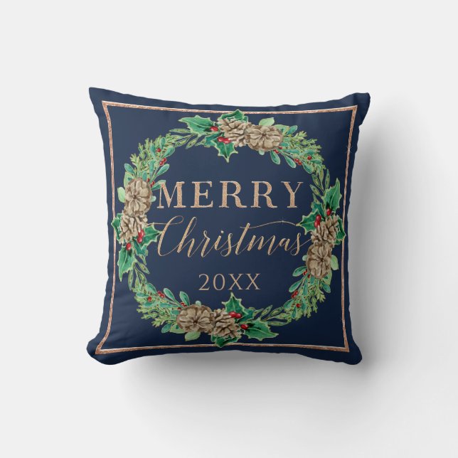 Vorschlag Navy Weihnachtskranz Holly Leaf Grüne Kissen (Vorderseite)