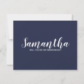 Vorschlag von Bridesmaid | Modern Script Navy Blue Einladung (Vorderseite)