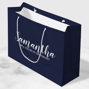 Vorschlag von Bridesmaid Modern Script Navy Blue Große Geschenktüte