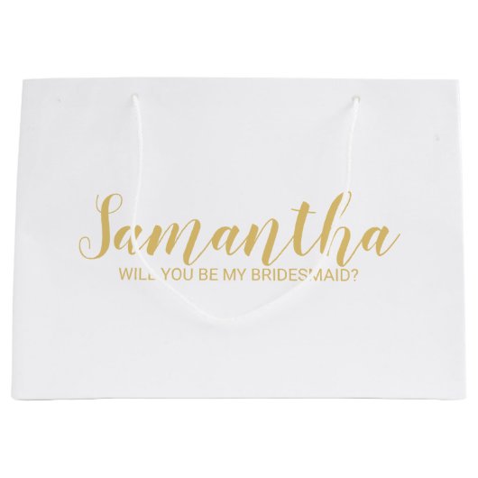 Vorschlag von Bridesmaid | Modernes Script Gold Große Geschenktüte (Vorderseite)