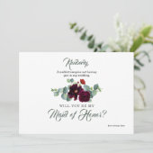 Vorschlag von Burgundy Red Floral Eucalyptus Bride Einladung (Stehend Vorderseite)