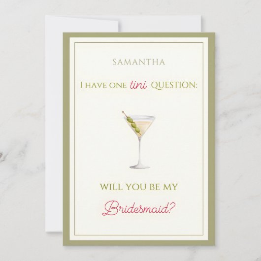 Vorschlag von Chic Dirty Martini-Themed Bridesmaid Karte (Vorderseite)